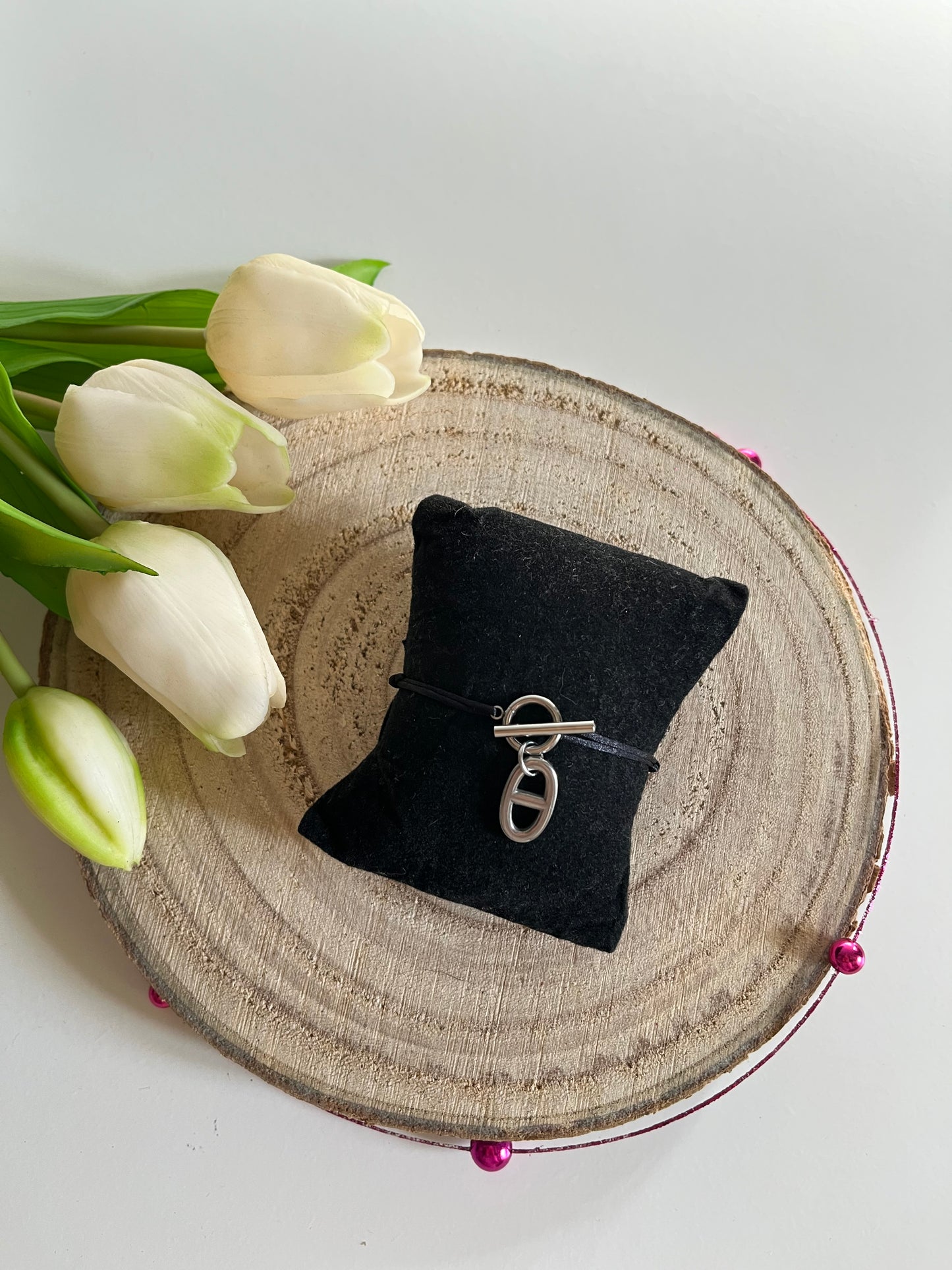 Bracelet maille marine cordon noir