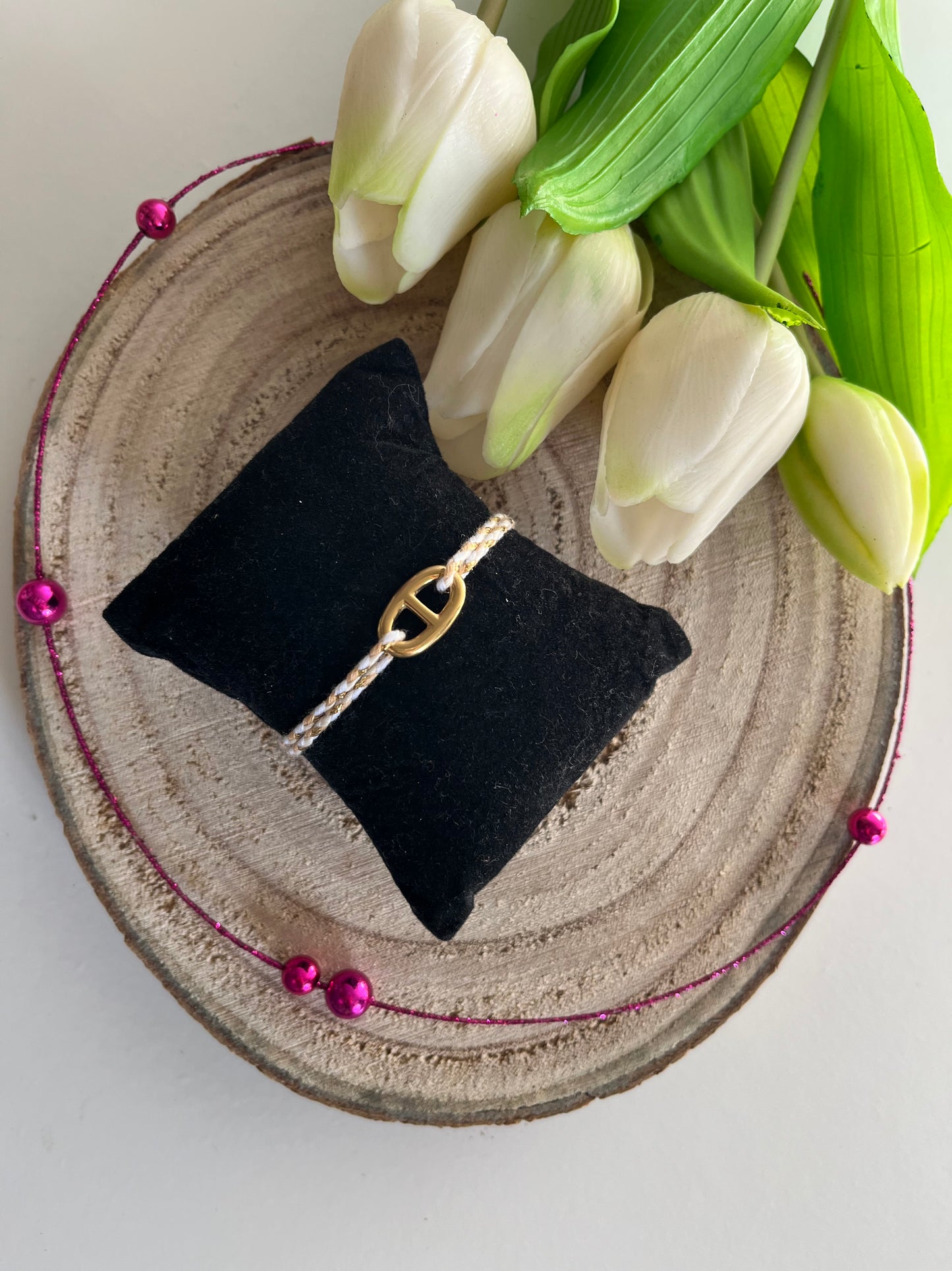 Bracelet cordon maille marine doré