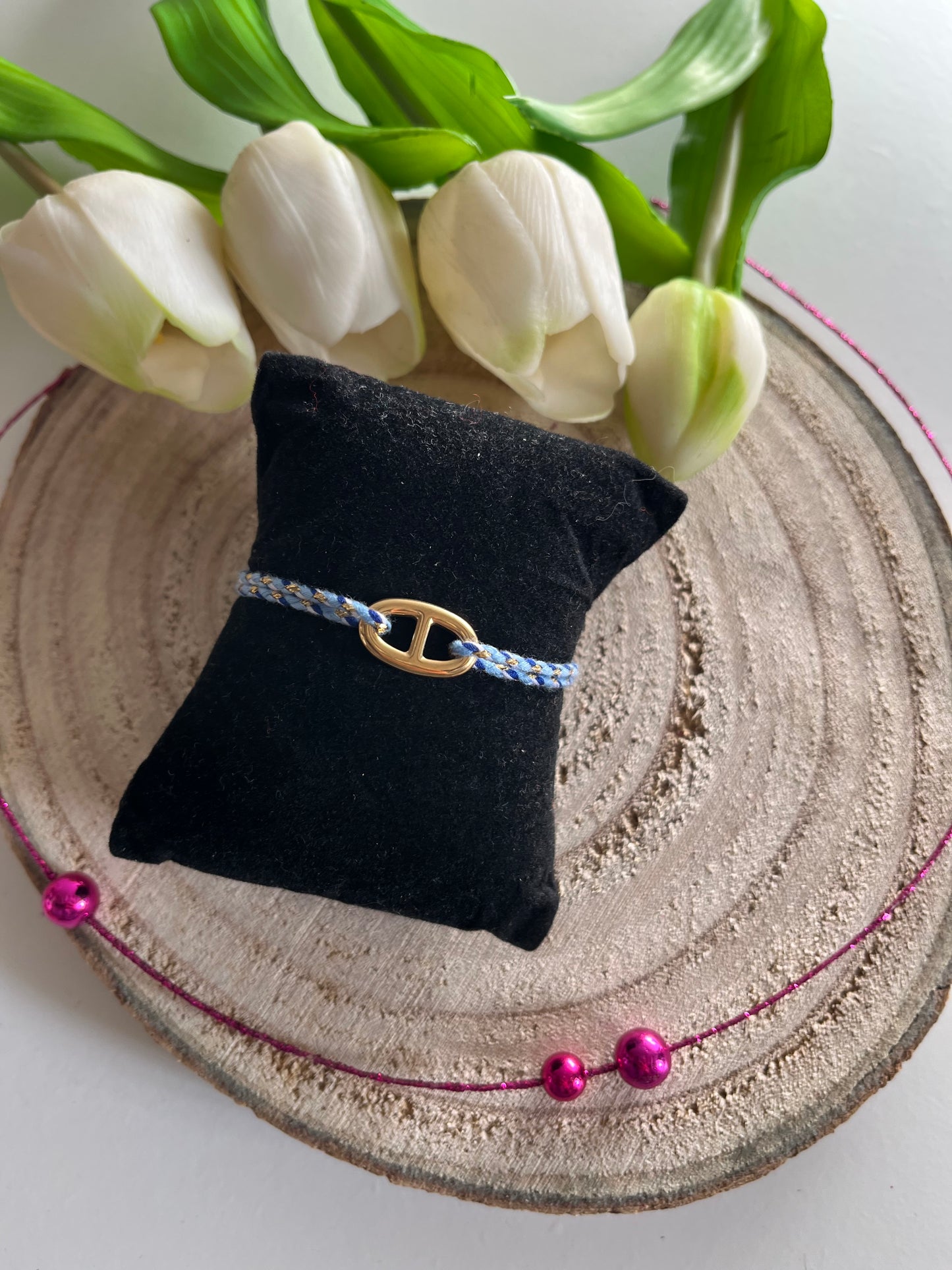 Bracelet cordon maille marine doré