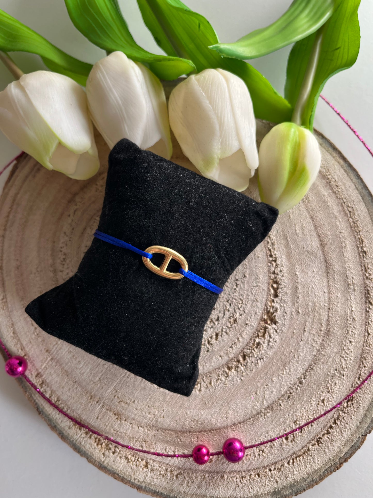 Bracelet cordon maille marine doré